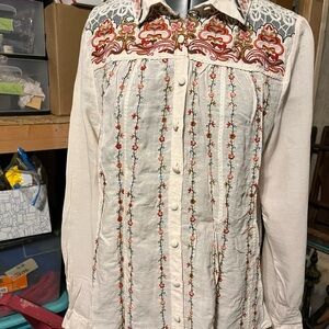 Anthropologie Embroidered Button Down Shirt